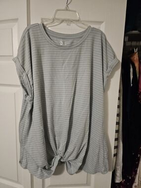 Maurices 24/7 Light Teal Striped Top With Front-Knot And Dolman Sleeves Size 2